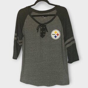 NFL Team Apparel Pittsburgh Steelers Womens Charcoal Raglan Tshirt Size 1X